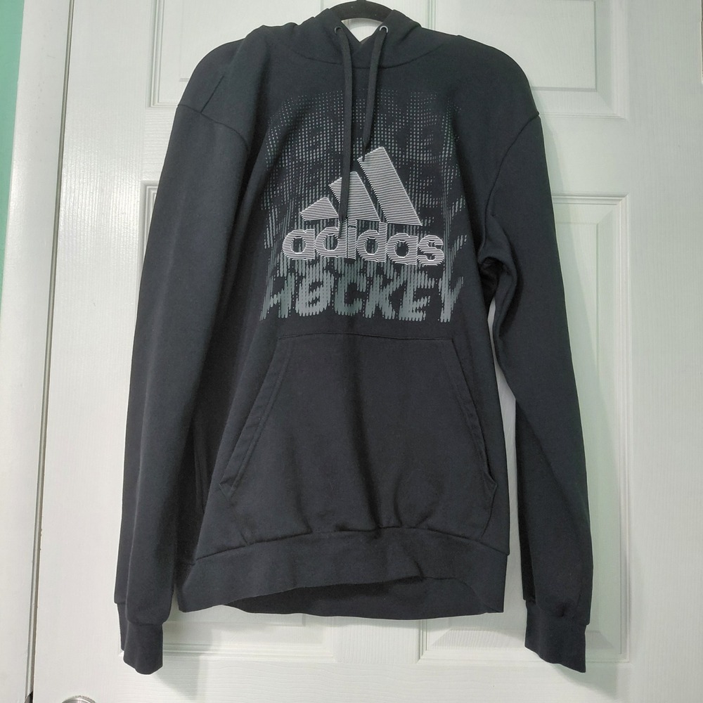 Adidas Hockey Mens Gray Graphic Fleece Hoodie Pullover GU6302 Large